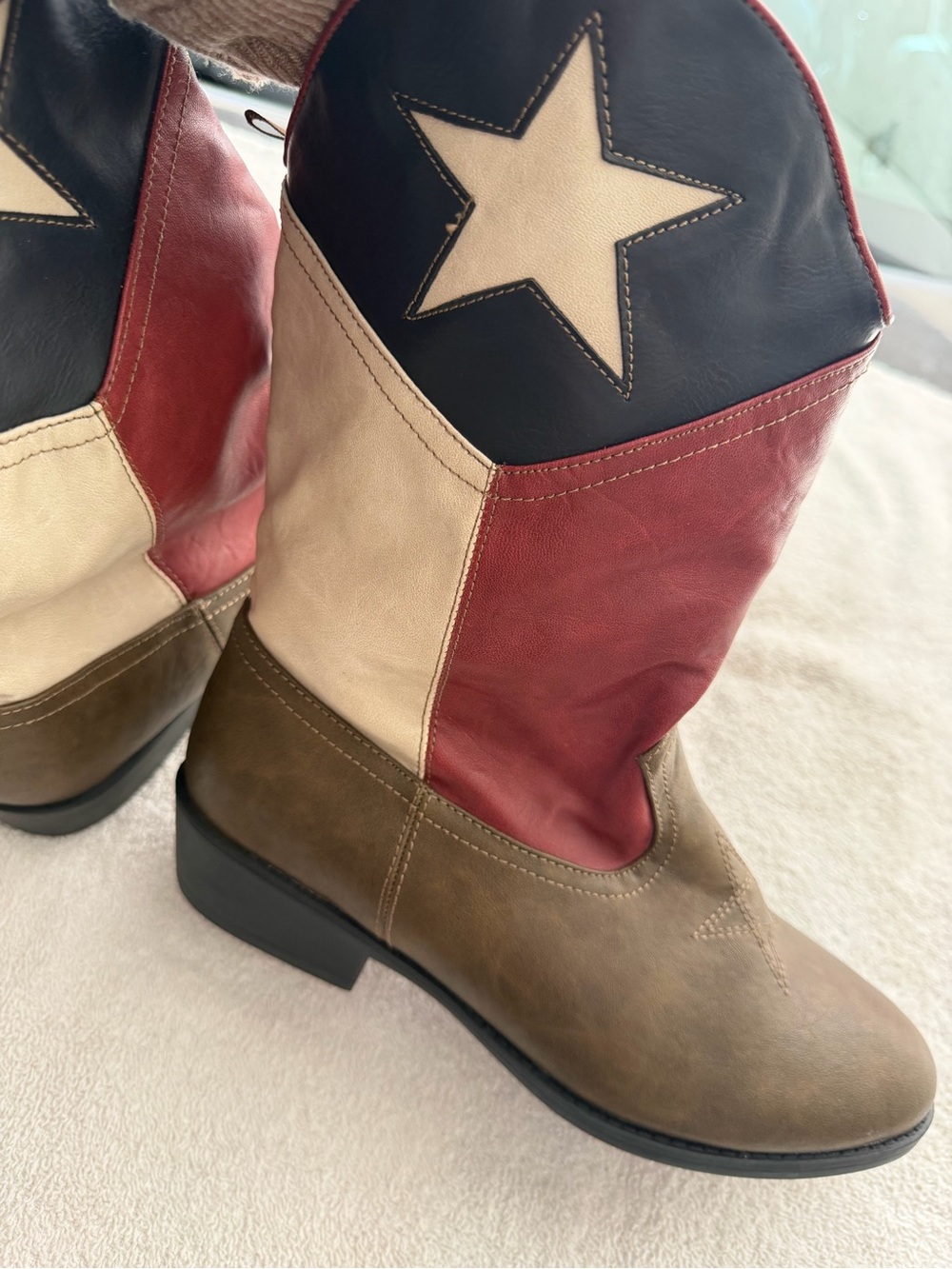 Patriotic Star Western Boots - Red, White, Blue, Brown